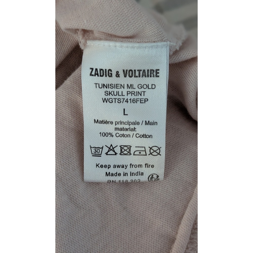 Zadig & Voltaire Tunisien Cotton Gold Skull Print Pink Henley Top Large - Picture 5 of 5